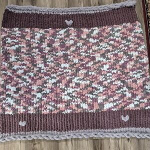 51" X 51" Handmade Pink, Purple and Gray Knitted Blanket